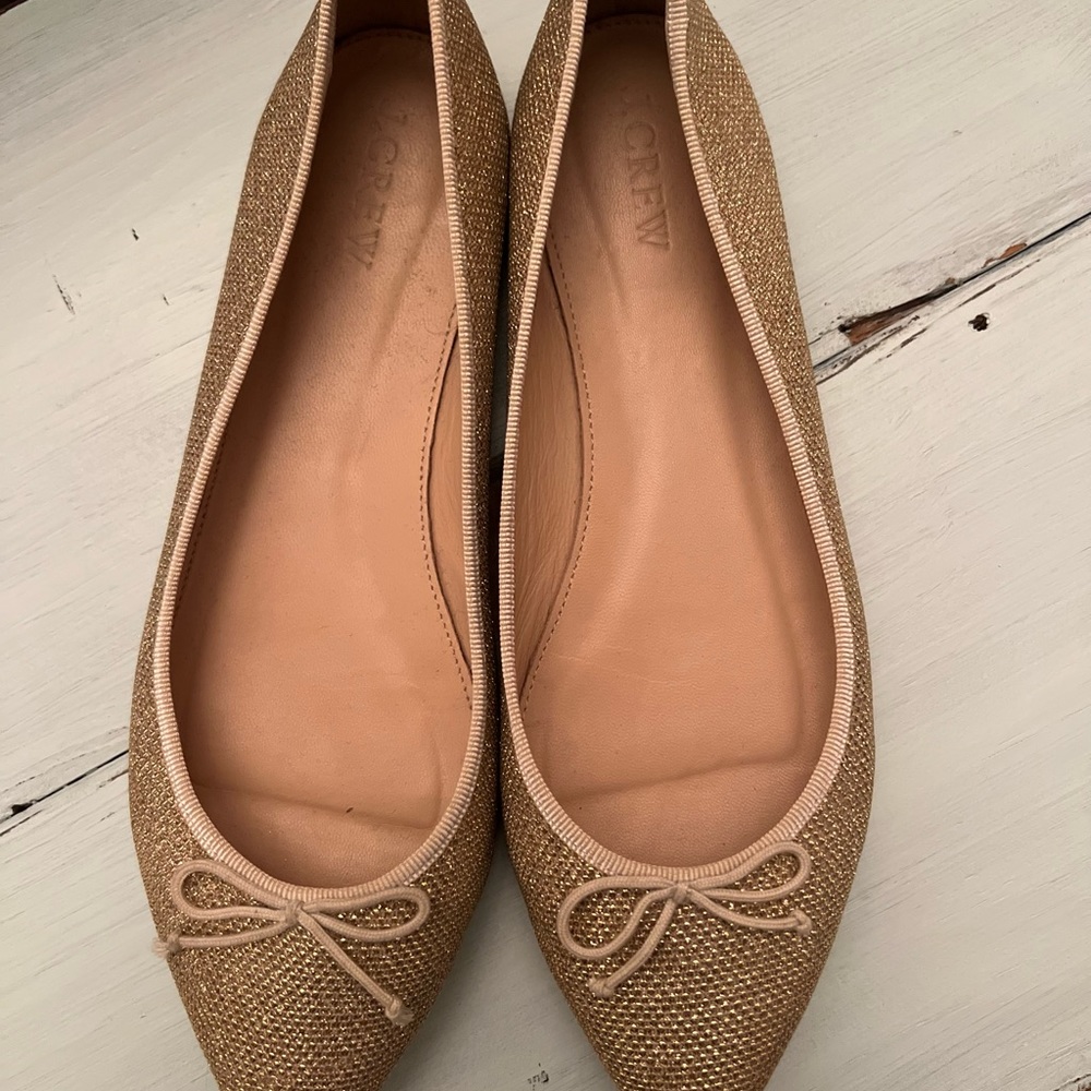 J Crew gold sparkle ballet flats sz 8